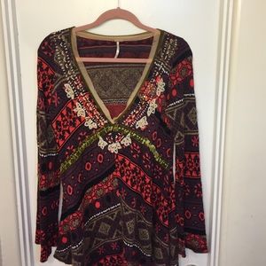 Free people Multi colored wool & velvet dress